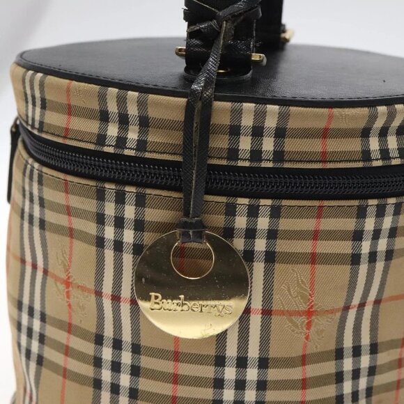 Burberrys Nova Check Hand Bag Canvas Beige Gold Auth 118660 - Picture 6 of 16